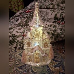 Glittering Holiday Village Church Decoration Lights-Up